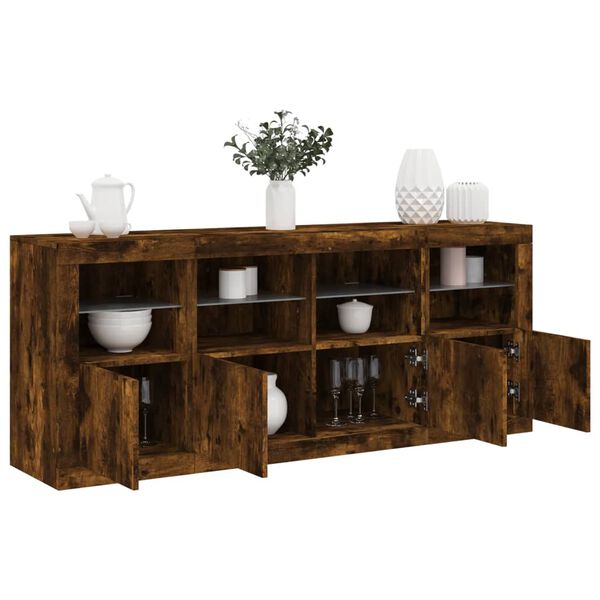 vidaXL Buffet avec lumi&egrave;res LED ch&ecirc;ne fum&eacute; 163x37x67 cm