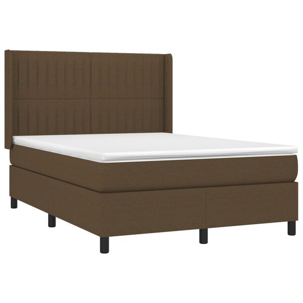 vidaXL Sommier &agrave; lattes de lit matelas et LED Marron fonc&eacute; 140x190 cm
