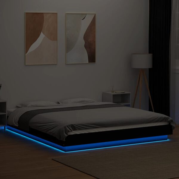 vidaXL Cadre de lit avec lumières LED sans matelas noir 160x200 cm