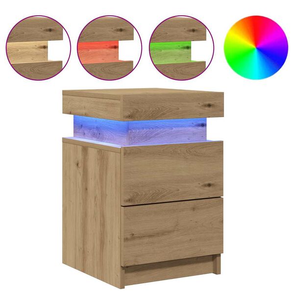 vidaXL Table de chevet avec LED ch&ecirc;ne artisanal bois d'ing&eacute;nierie