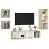 vidaXL Ensemble de meubles TV 4pcs Blanc ch&ecirc;ne sonoma Bois ing&eacute;nierie