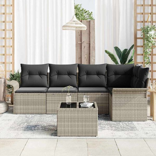 vidaXL Ensemble de canap&eacute; de jardin avec coussin 6 pcs Gris polyrotin