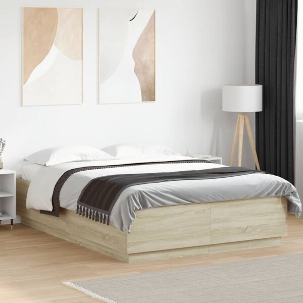 vidaXL Cadre de lit avec LED sans matelas ch&ecirc;ne sonoma 140x200 cm