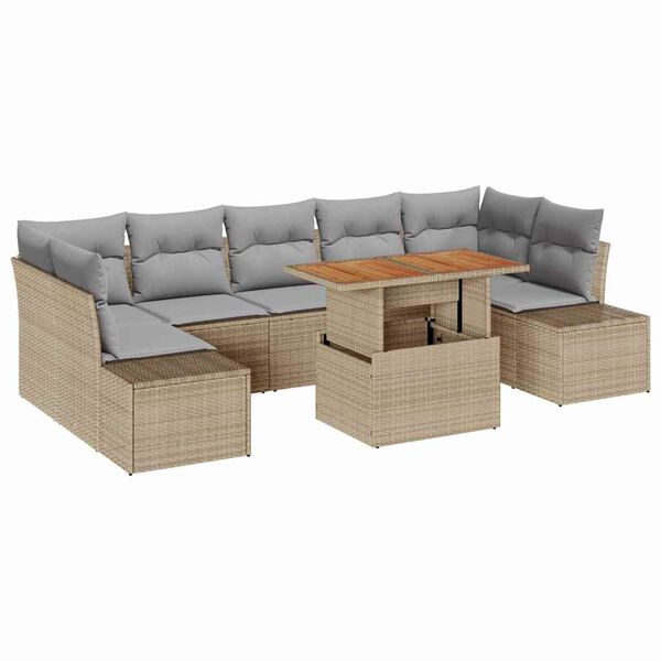 vidaXL Ensemble de canap&eacute; de jardin 8 pcs Beige Poly rotin