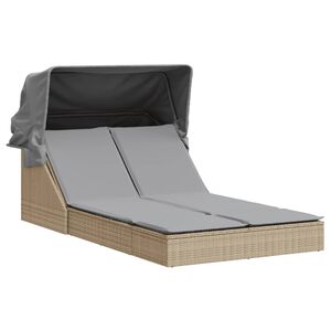 vidaXL Chaise longue double avec auvent et coussins beige poly rotin
