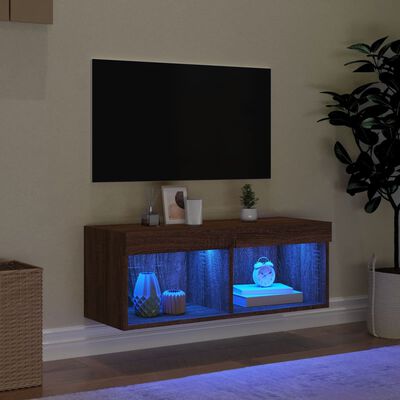 vidaXL Meuble TV avec lumières LED chêne marron 80x30x30 cm