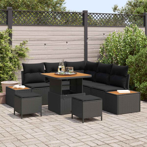 vidaXL Ensemble de canap&eacute; de jardin 8 pcs Noir polyrotin