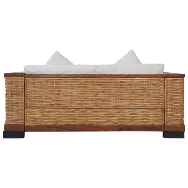 vidaXL Canap&eacute; &agrave; 2 places avec coussins Marron Rotin naturel