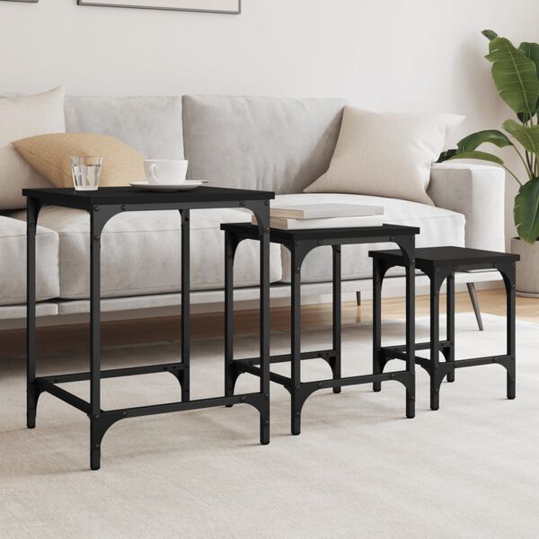vidaXL Tables basses gigognes 3 pcs noir bois d'ing&eacute;nierie