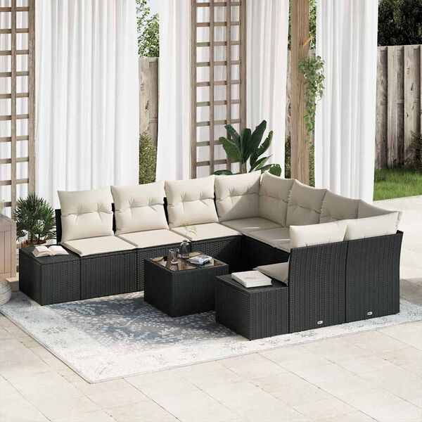 vidaXL Ensemble de canapé de jardin avec coussin 9 pcs Noir polyrotin