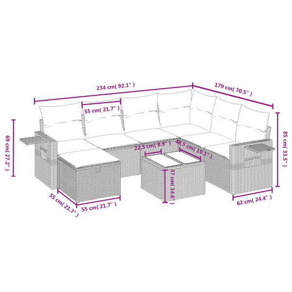 vidaXL Salon de jardin 8 pcs avec coussins gris r&eacute;sine tress&eacute;e