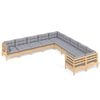 vidaXL Salon de jardin 10 pcs avec coussins gris Bois de pin