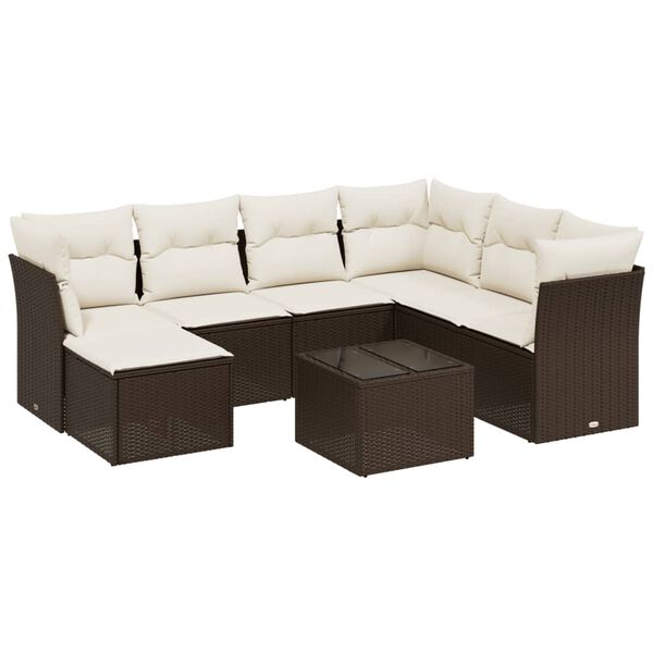 vidaXL Salon de jardin 8 pcs avec coussins marron r&eacute;sine tress&eacute;e