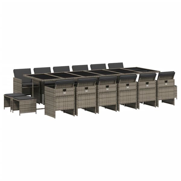 vidaXL Ensemble &agrave; manger de jardin 17 pcs et coussins r&eacute;sine tress&eacute;e