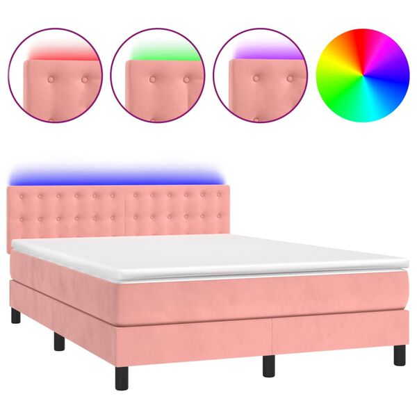 vidaXL Sommier &agrave; lattes de lit avec matelas et LED Rose 140x200 cm