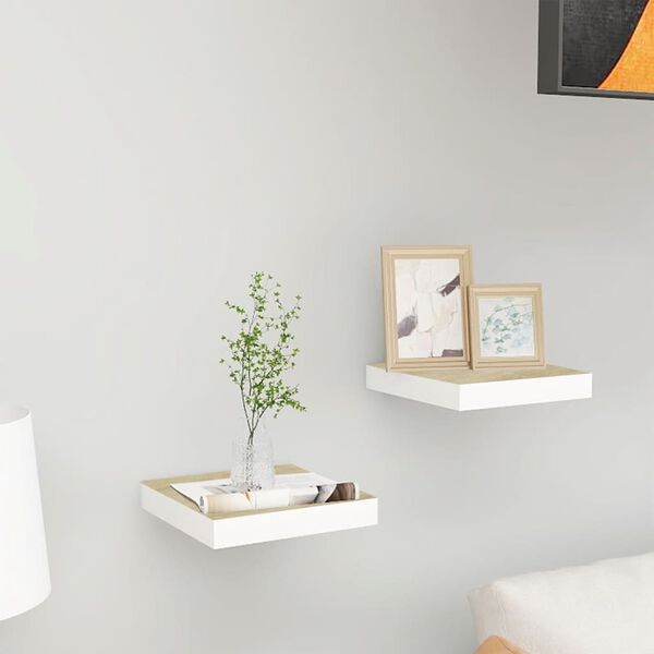 vidaXL &Eacute;tag&egrave;res murales 2 pcs Ch&ecirc;ne et blanc 23x23,5x3,8 cm MDF