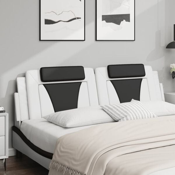 vidaXL Coussin de t&ecirc;te de lit Viana blanc et noir 180 cm similicuir