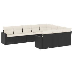 vidaXL Salon de jardin 10 pcs avec coussins noir r&eacute;sine tress&eacute;e