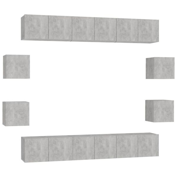 vidaXL Ensemble de meubles TV 10 pcs Gris b&eacute;ton Bois d'ing&eacute;nierie