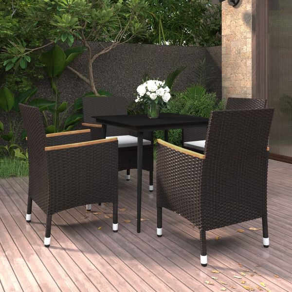 vidaXL Ensemble &agrave; manger de jardin coussins 5 pcs R&eacute;sine tress&eacute;e Verre