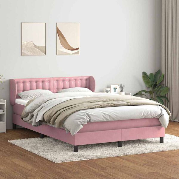 vidaXL Sommier &agrave; lattes de lit avec matelas rose 160x220 cm velours
