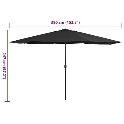 vidaXL Parasol d'extérieur avec mât en métal 390 cm noir