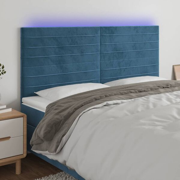 vidaXL T&ecirc;te de lit &agrave; LED Bleu fonc&eacute; 160x5x118/128 cm Velours