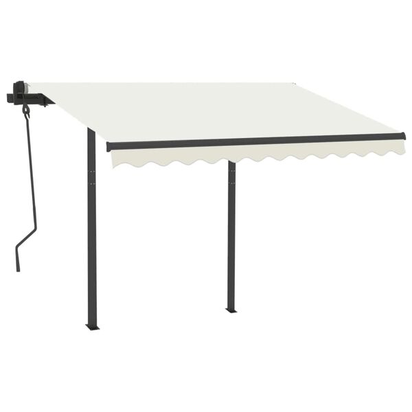 vidaXL Auvent manuel r&eacute;tractable avec poteaux 3x2,5 m Cr&egrave;me