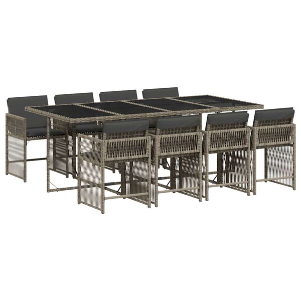 vidaXL Ensemble &agrave; manger de jardin 9 pcs coussins gris r&eacute;sine tress&eacute;e