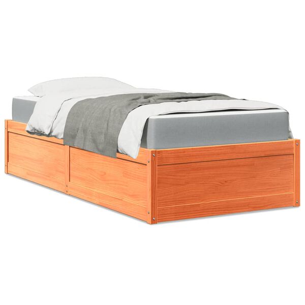 vidaXL Lit avec matelas cire marron 90x200 cm bois massif de pin