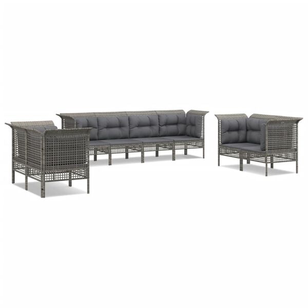 vidaXL Salon de jardin 8 pcs avec coussins Gris R&eacute;sine tress&eacute;e