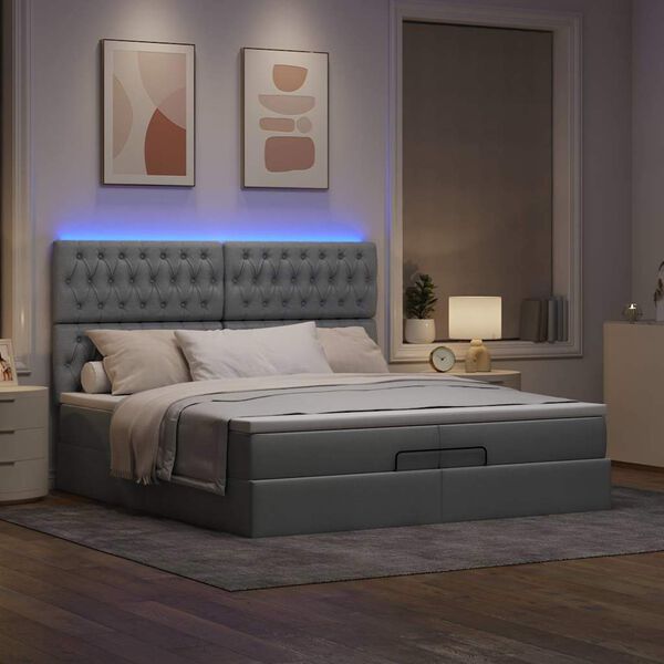 VidaXL Cadre de lit ottoman et matelas gris clair 200x200cm tissu