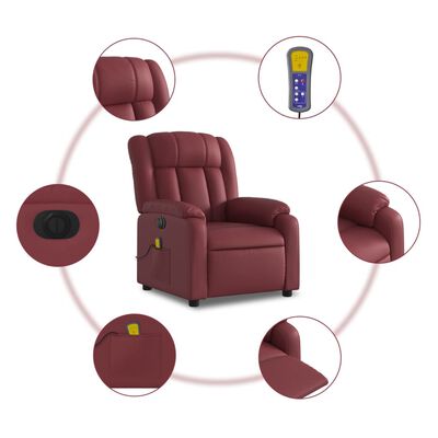 vidaXL Fauteuil de massage inclinable électrique rouge bordeaux