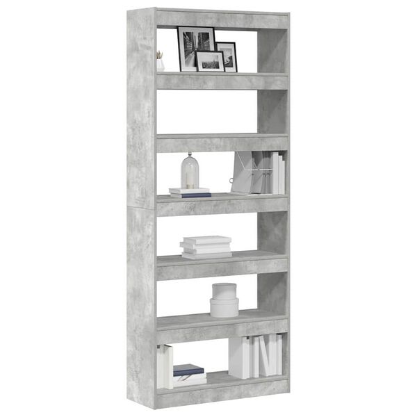 vidaXL Biblioth&egrave;que Gris b&eacute;ton 80 x 30 x 198 cm Bois d'ing&eacute;nierie
