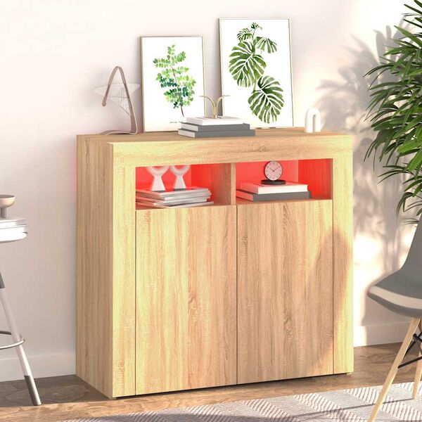 vidaXL Buffet avec lumi&egrave;res LED ch&ecirc;ne sonoma 80x35x75 cm