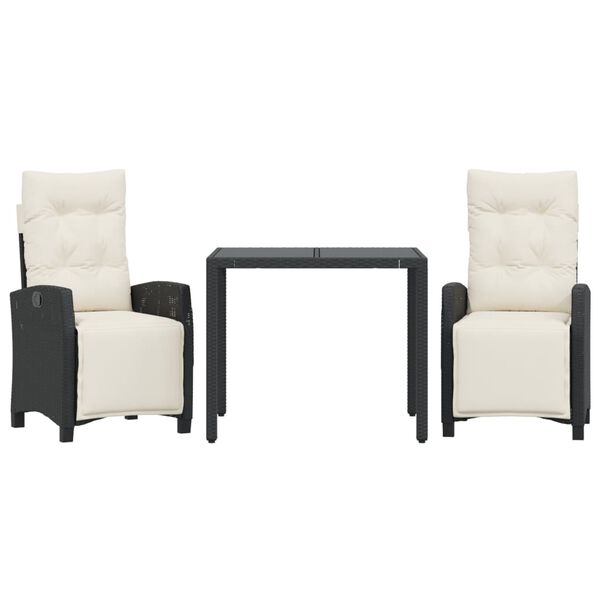 vidaXL Ensemble &agrave; manger de jardin avec coussins 3 pcs Noir