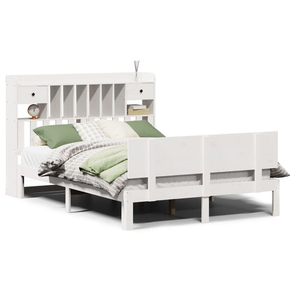 vidaXL Lit biblioth&egrave;que sans matelas blanc 140x200 cm bois pin massif