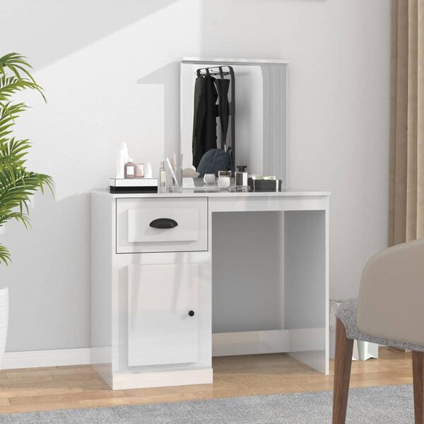 vidaXL Coiffeuse avec miroir blanc brillant 90x50x132,5 cm