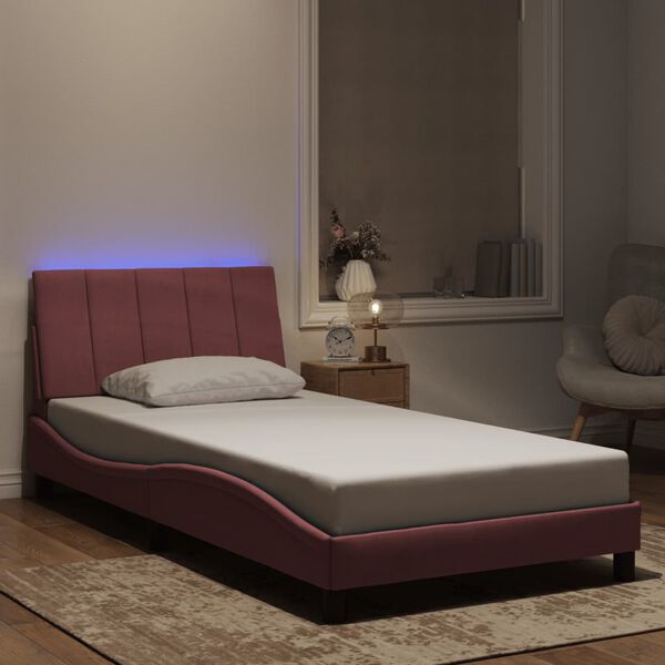 vidaXL Cadre de lit avec LED sans matelas Hanko rose 100x200 cm velours