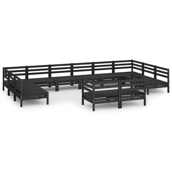 vidaXL Salon de jardin 12 pcs Noir Bois de pin massif