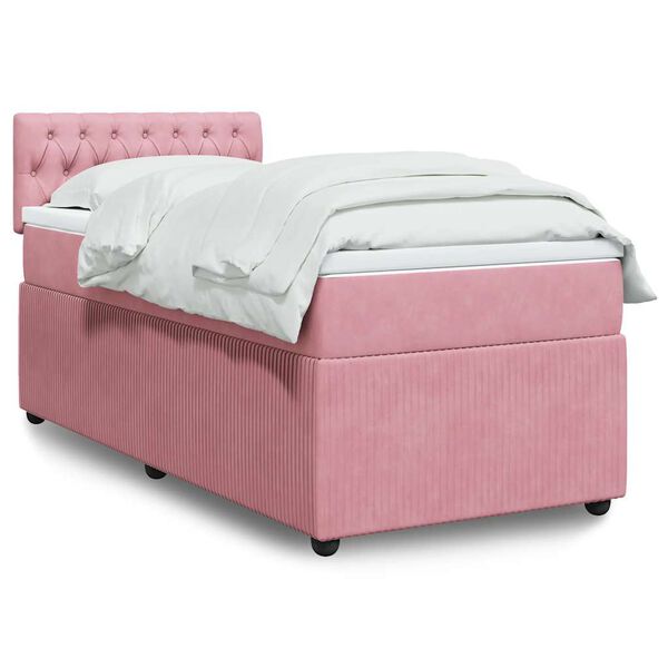 vidaXL Sommier &agrave; lattes de lit avec matelas Rose 100x200 cm Velours