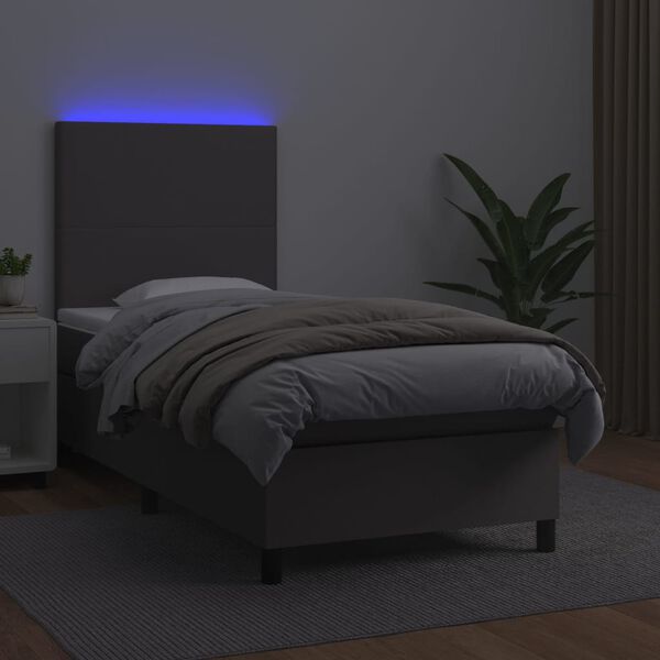 vidaXL Sommier &agrave; lattes de lit avec matelas et LED Gris 90x200 cm