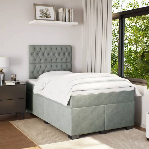 vidaXL Sommier &agrave; lattes de lit et matelas Gris clair 120x200cm Velours