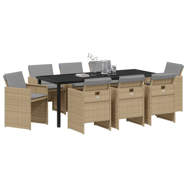 vidaXL Ensemble de salle &agrave; manger pour jardin 9 pcs Beige polyrotin