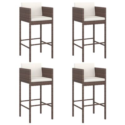 vidaXL Tabourets de bar lot de 4 avec coussins marron résine tressée