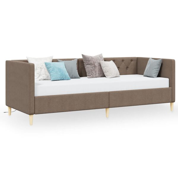 vidaXL Lit avec USB Taupe Tissu 90x200 cm
