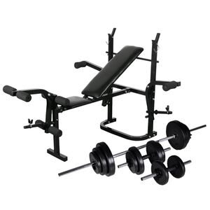 vidaXL Banc d'entra&icirc;nement avec support de poids jeu d'halt&egrave;res 30,5kg
