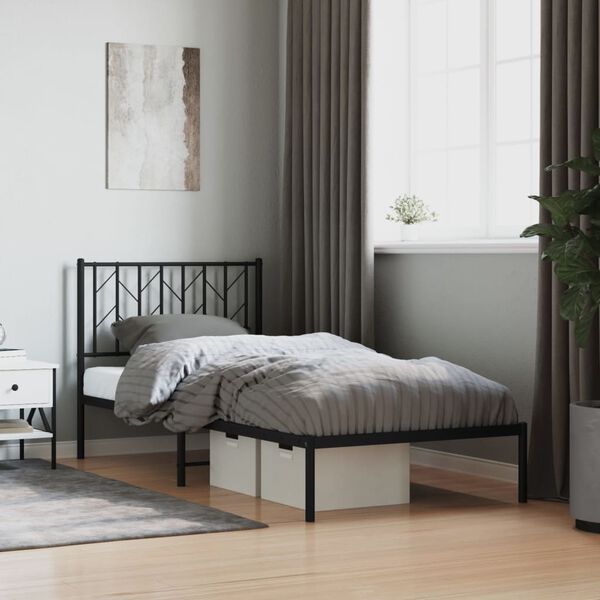vidaXL Cadre de lit m&eacute;tal sans matelas avec t&ecirc;te de lit noir 90x190 cm