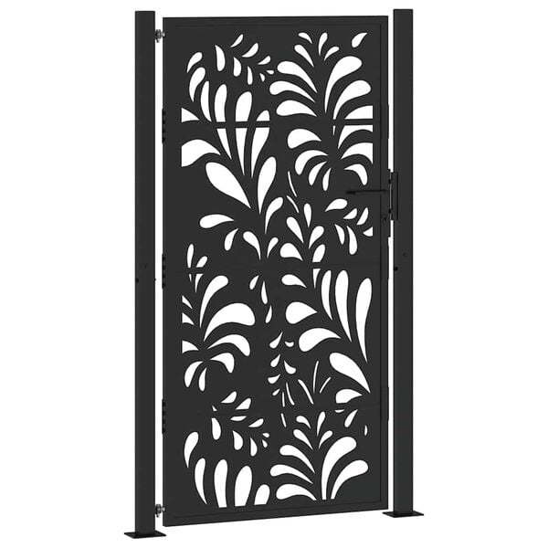 vidaXL Portail de jardin noir 100x175 cm en acier design ondul&eacute;