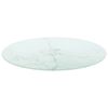 vidaXL Dessus de table blanc Ø50x0,8cm verre trempé avec design marbre